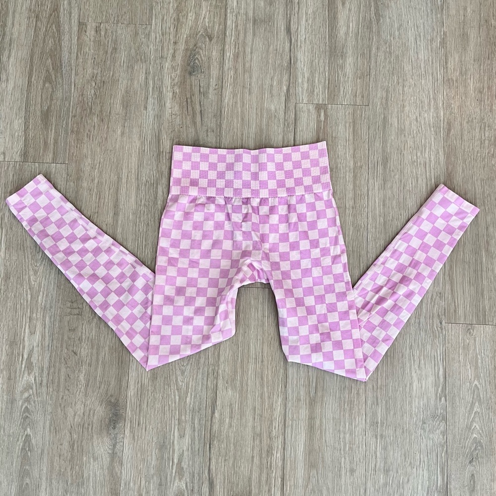 Forever 21 Women Active Seamless High Waisted Pink Checkered Leggings Size M - Picture 8 of 10